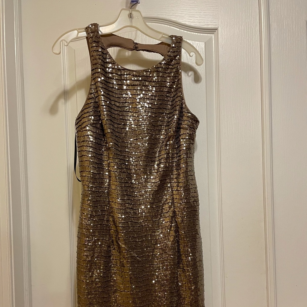 Open Back Gold Metallic Sequin Betsy & Adam Dress
